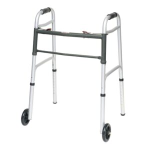 ProBasics Aluminum Two-Button Release Folding Walker With Wheels - Image 1